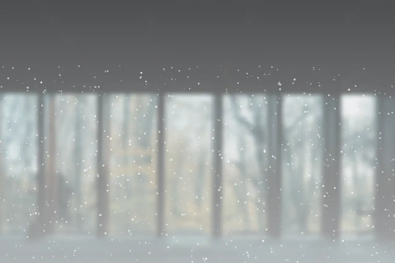 Simulated fogged window glass with a blurred view of trees